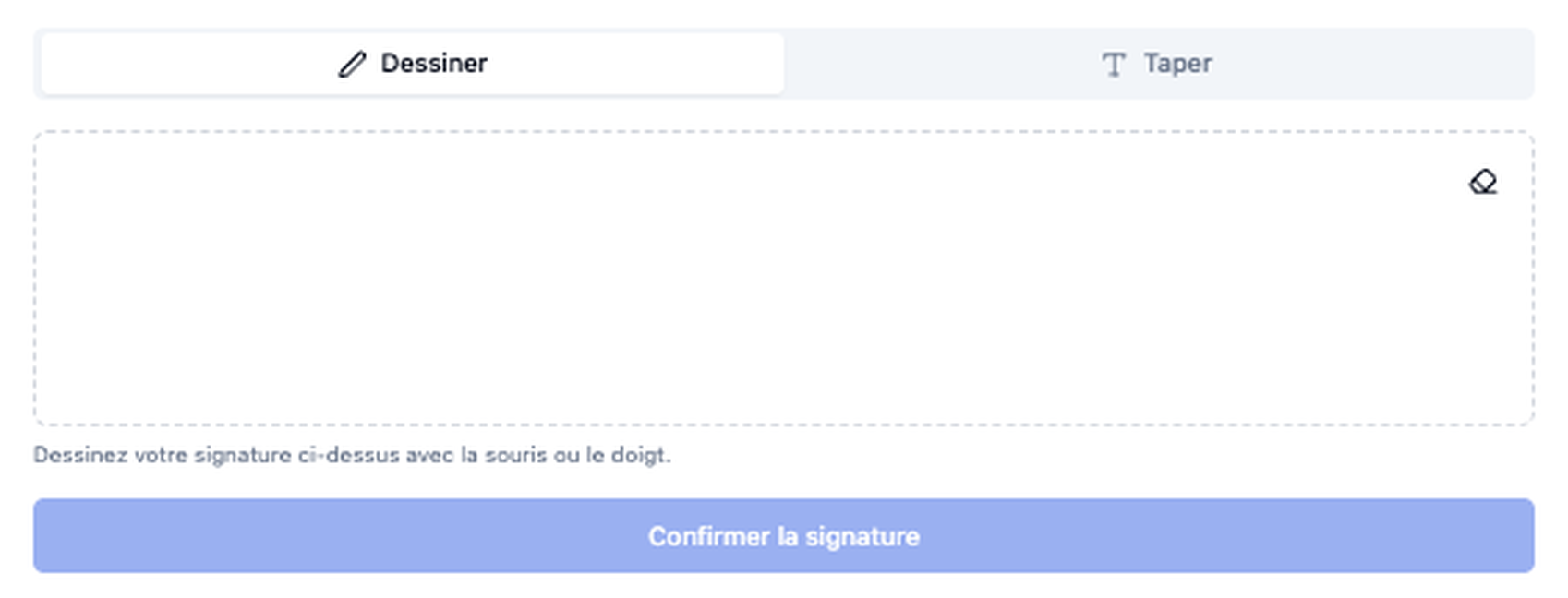 Écran de signature du portail client : zone de dessin de la signature et bouton Confirmer la signature